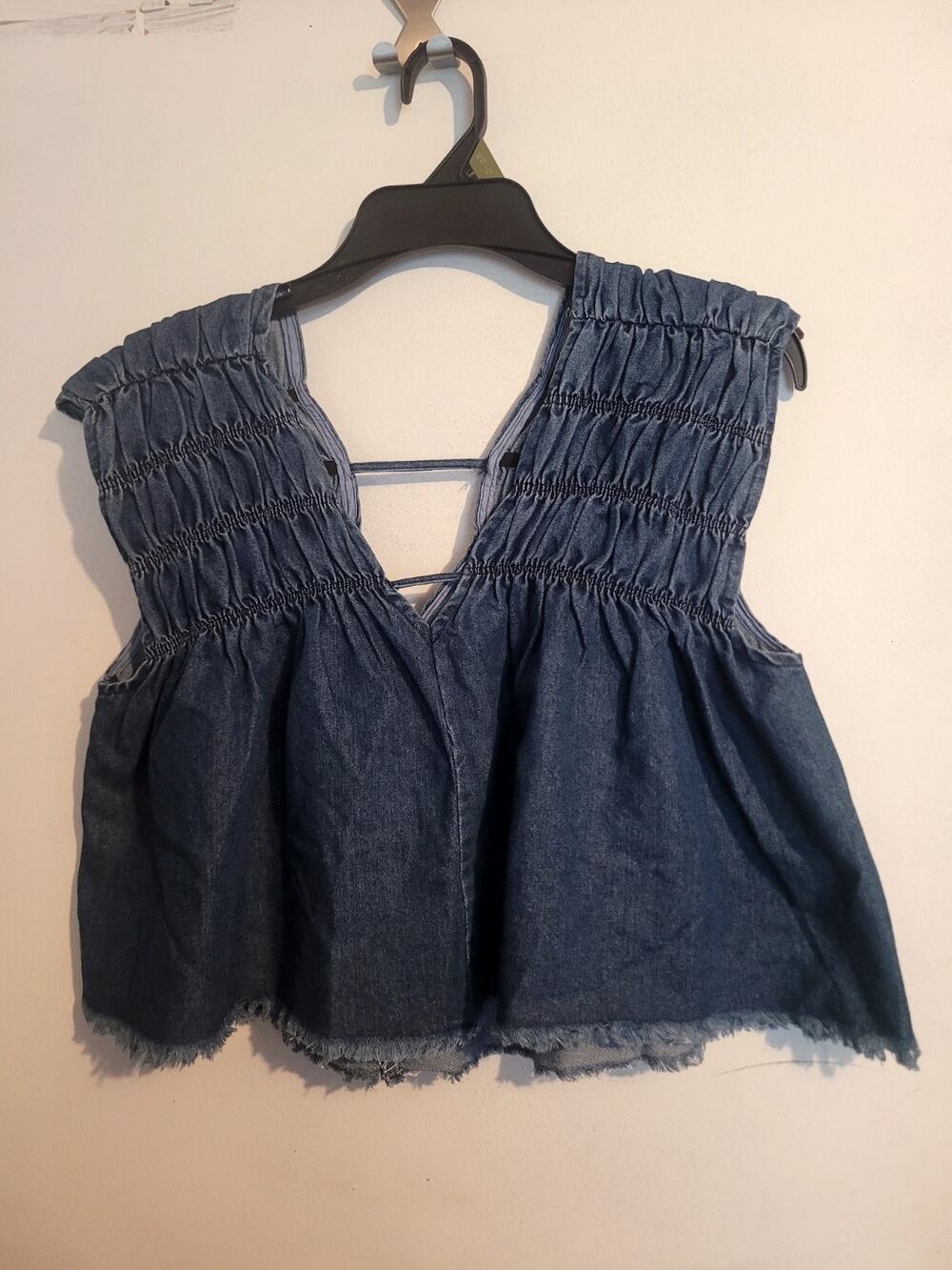 Women's Small Denim Sleeveless Top| Elevated Basic Sleek Feminine Versatile